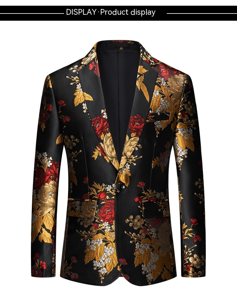 Casual Single Western Coat Men's Korean-style Slim-fit Floral Jacquard Nightclub Host MC Dress