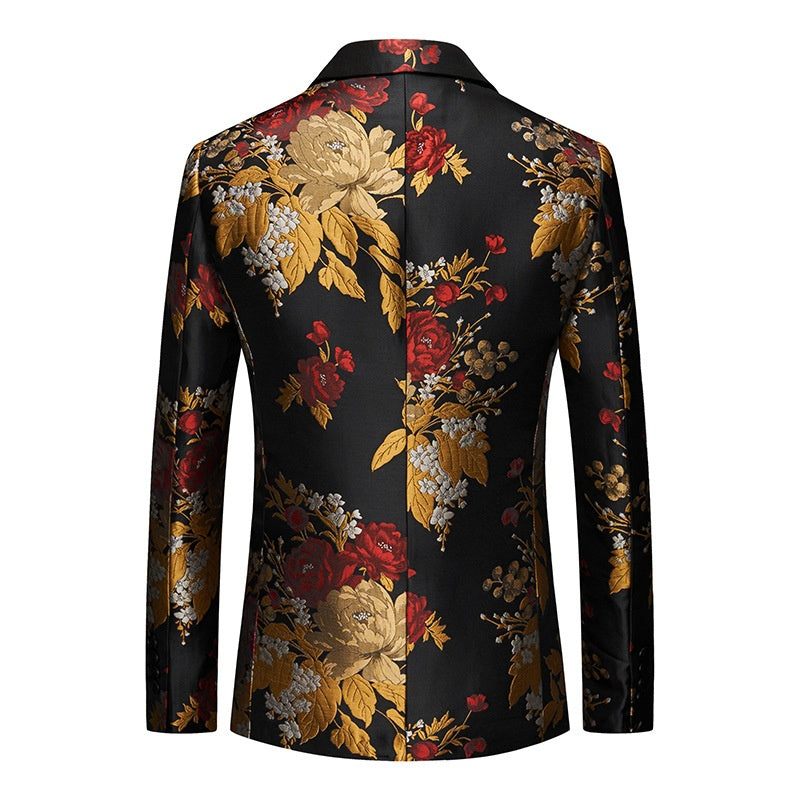 Casual Single Western Coat Men's Korean-style Slim-fit Floral Jacquard Nightclub Host MC Dress